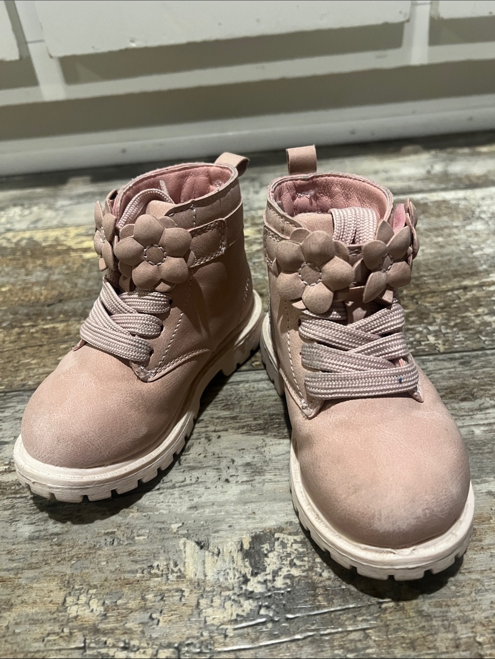 Carter's Dusty Pink Floral Strap Lace-Up Kids' Boots